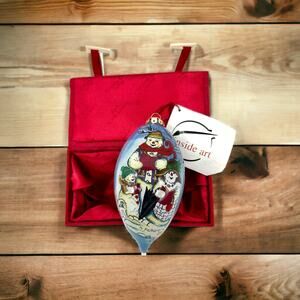 Old World Christmas Inside Art Teardrop Snowman Family Ornament 5" In Fabric Box